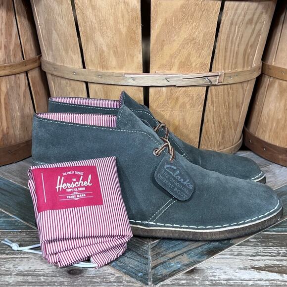Clarks x Herschel Sage Green Suede Denim Limited Edition Desert Boots Mens 10.5 - Picture 13 of 13